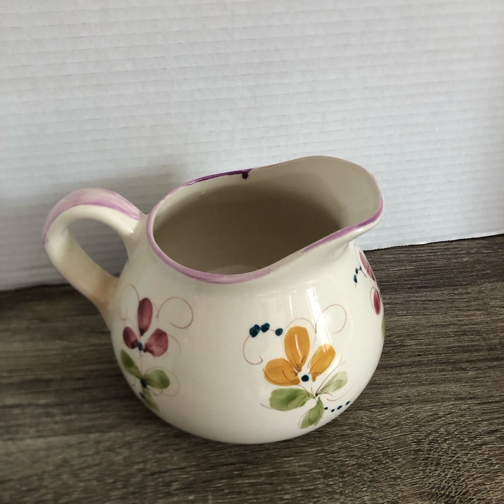 Vtg Portugal Hand Painted Floral Ceramic Pitcher